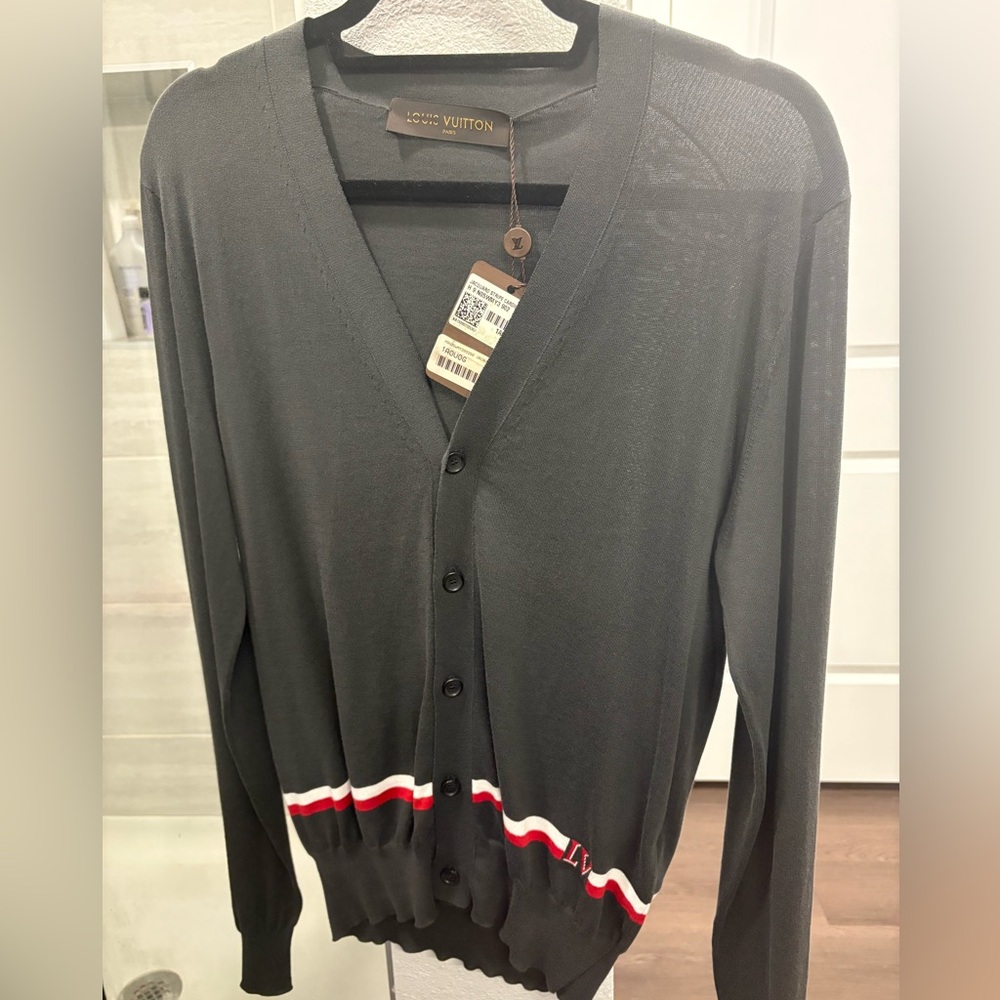 Rare Louis Vuitton Grey Jacquard Stripe Cardigan